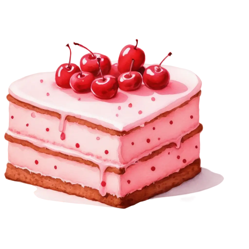 Watercolor-HeartShaped-Cake-PNG-Illustration-with-Piped-Frosting-and-Cherry-Decor