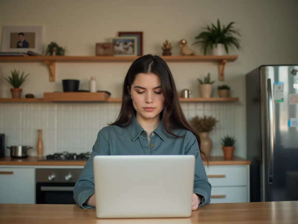 Focused-Woman-Working-on-Laptop-at-Home