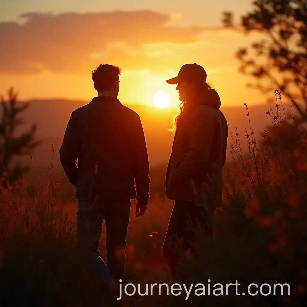 Couple-Enjoying-Sunrise-in-Nature-While-Listening-to-Hand-Frei-Music