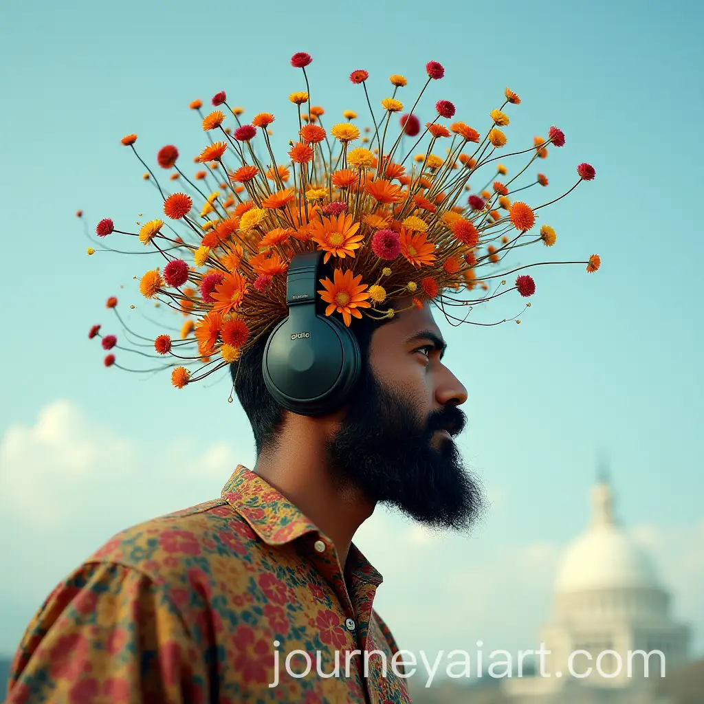 Indian-Man-Wearing-Headphones-with-Music-Tune-Shaped-Flowers-Burst