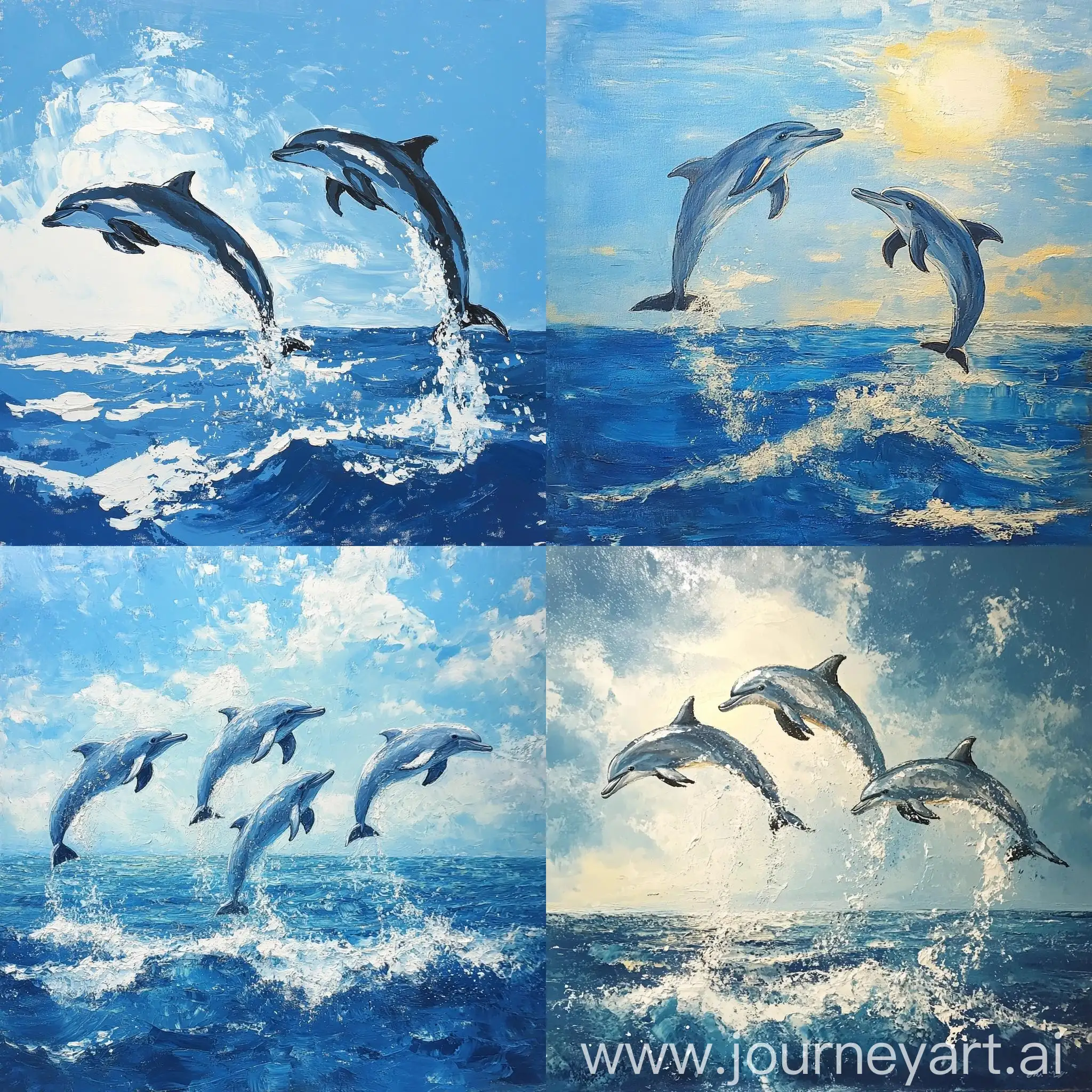 Midday-Sun-Dolphins-Leaping-in-Blue-Ocean