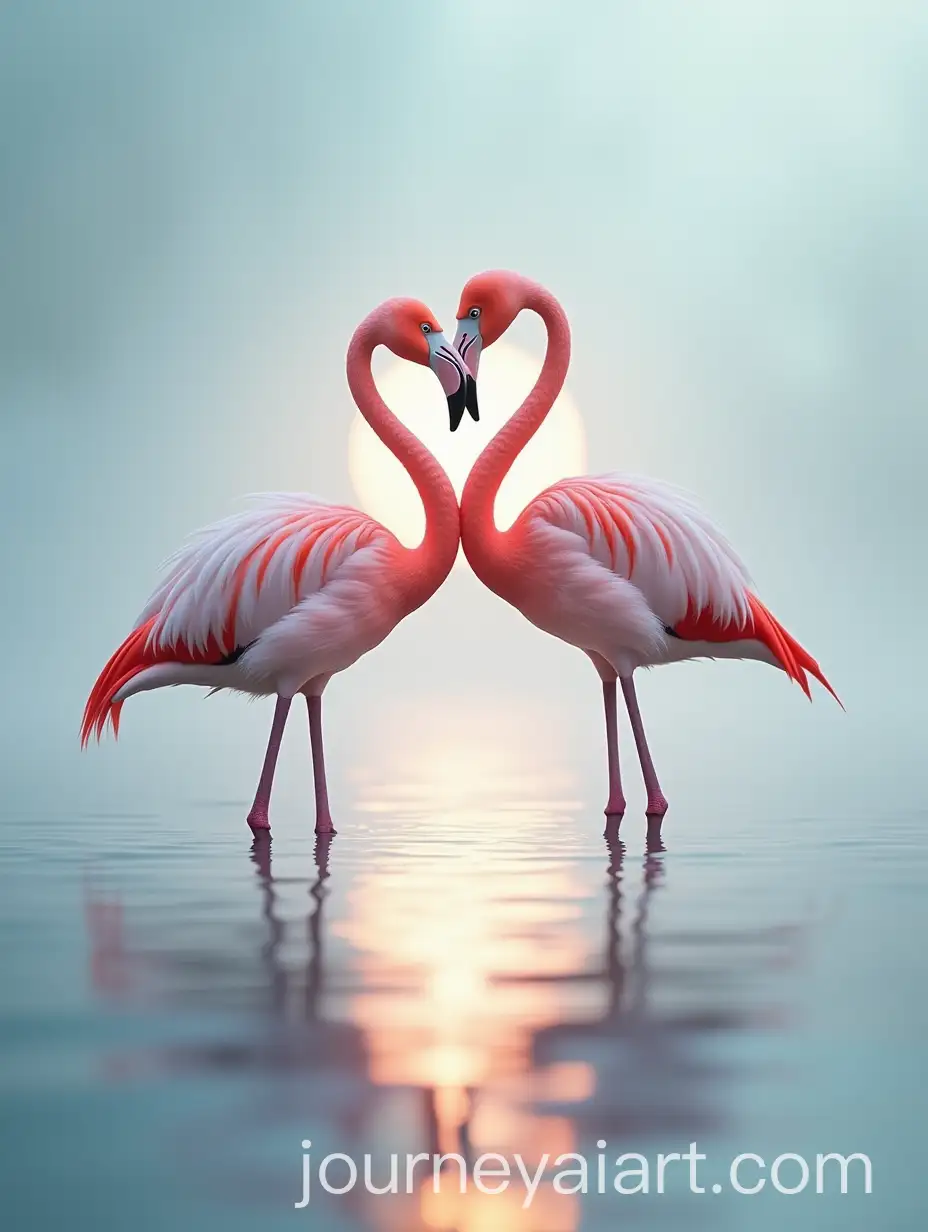 Tender-Embrace-of-Two-Graceful-Flamingos-in-Minimalist-Nature