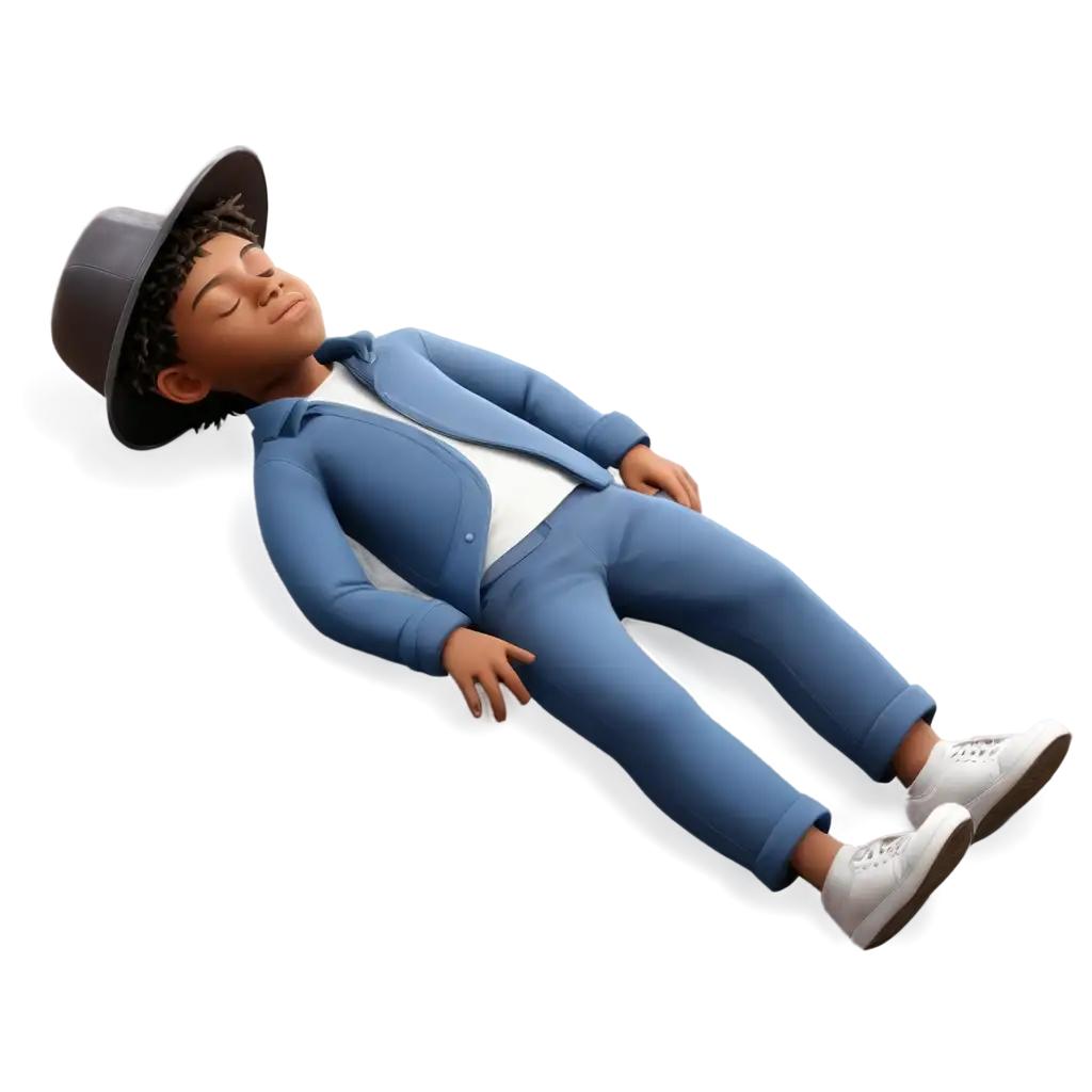 3D-Black-Boy-Lying-on-the-Ground-Lazily-Sleeping-with-Hat-HighQuality-PNG-Image