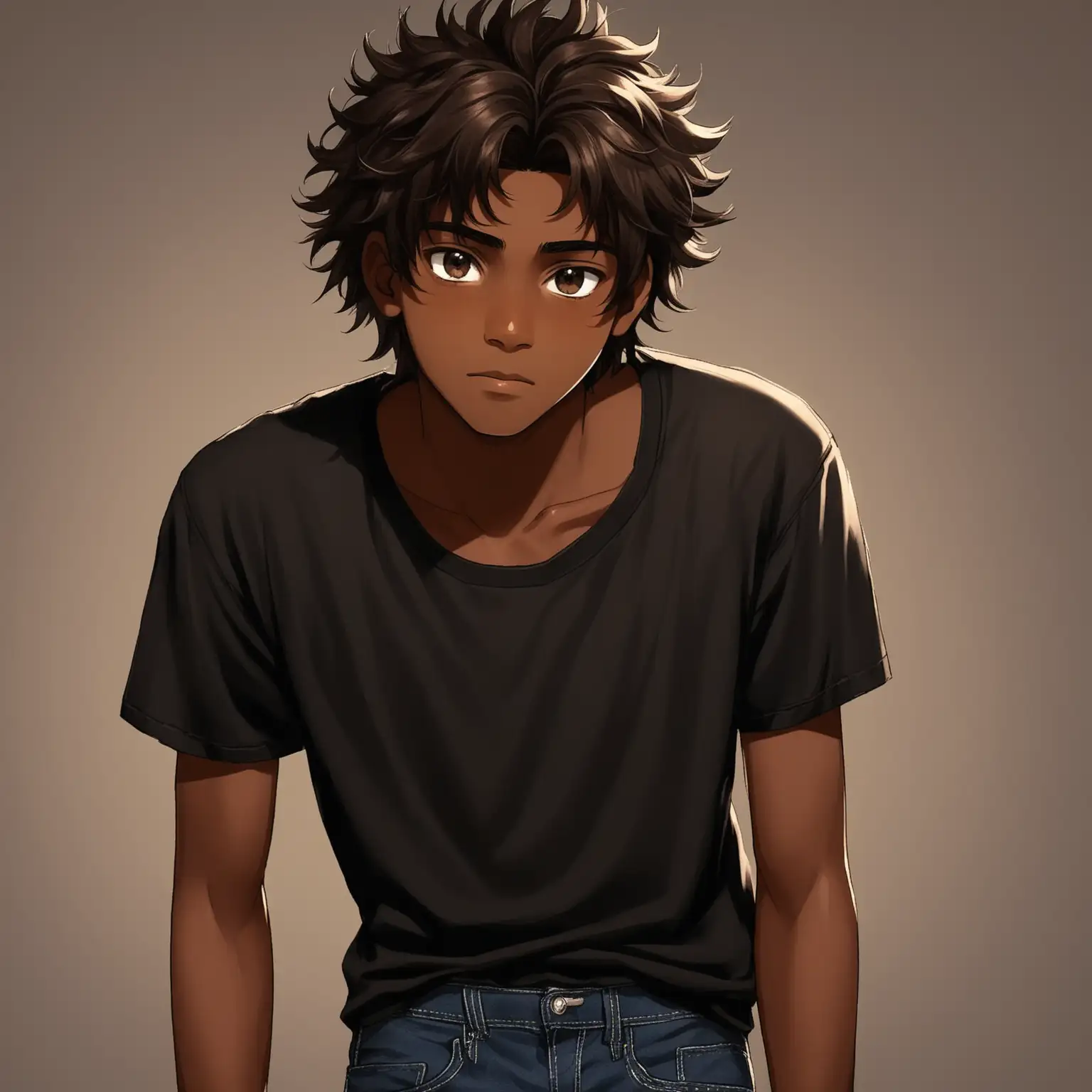 Brown Skinned Teenage Man in Black Shirt and Jeans