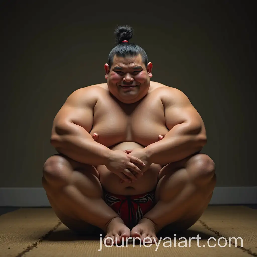Sumo-Wrestler-Sitting-in-Traditional-Arena