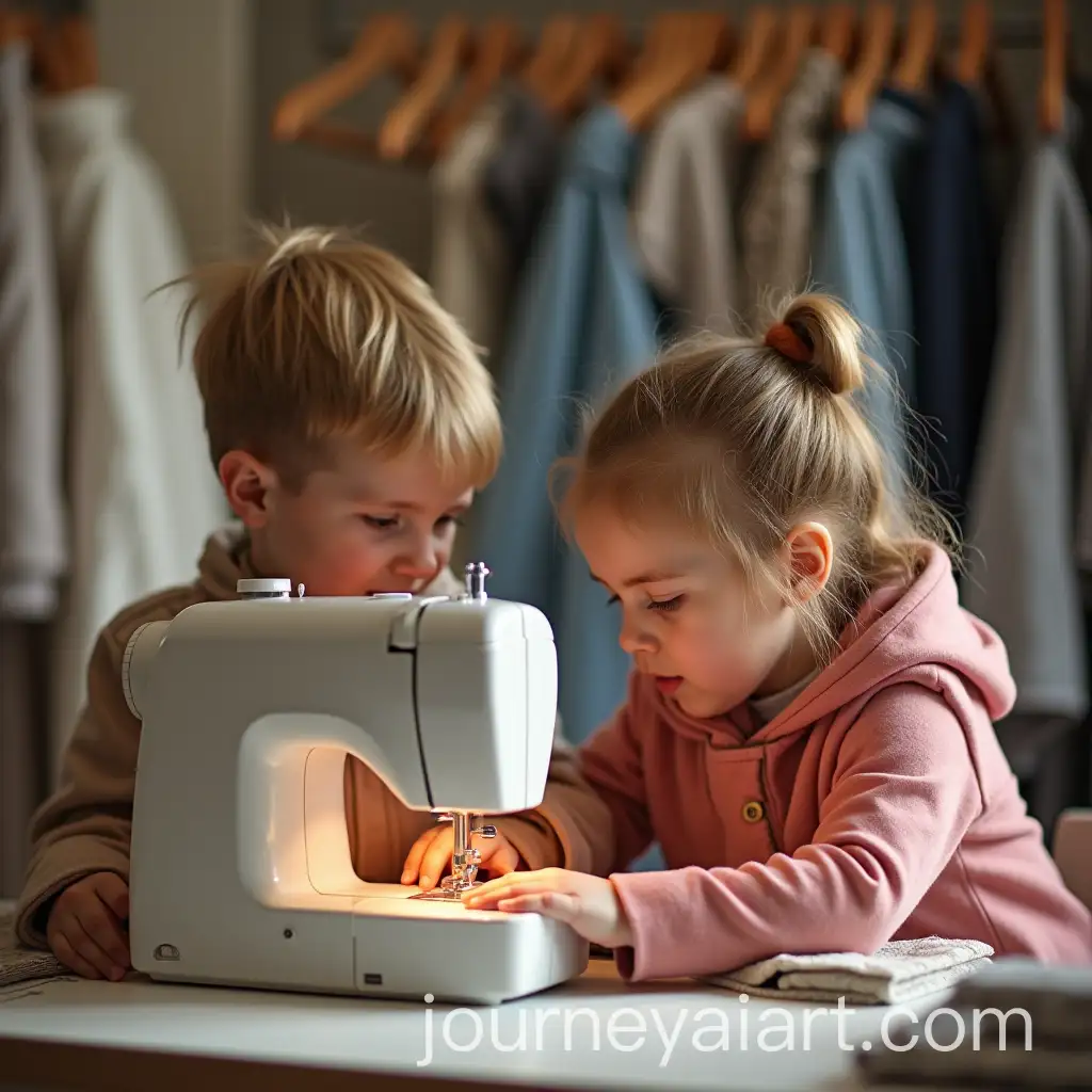 Little-People-Working-at-a-Sewing-Machine-in-a-WaterRepellent-Fabric-Store