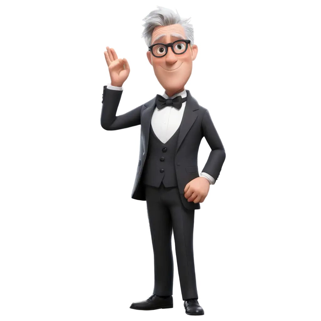 Young-Pixar-Character-in-Tux-with-Grey-Hair-Blue-Eyes-and-Black-Glasses-PNG-Image