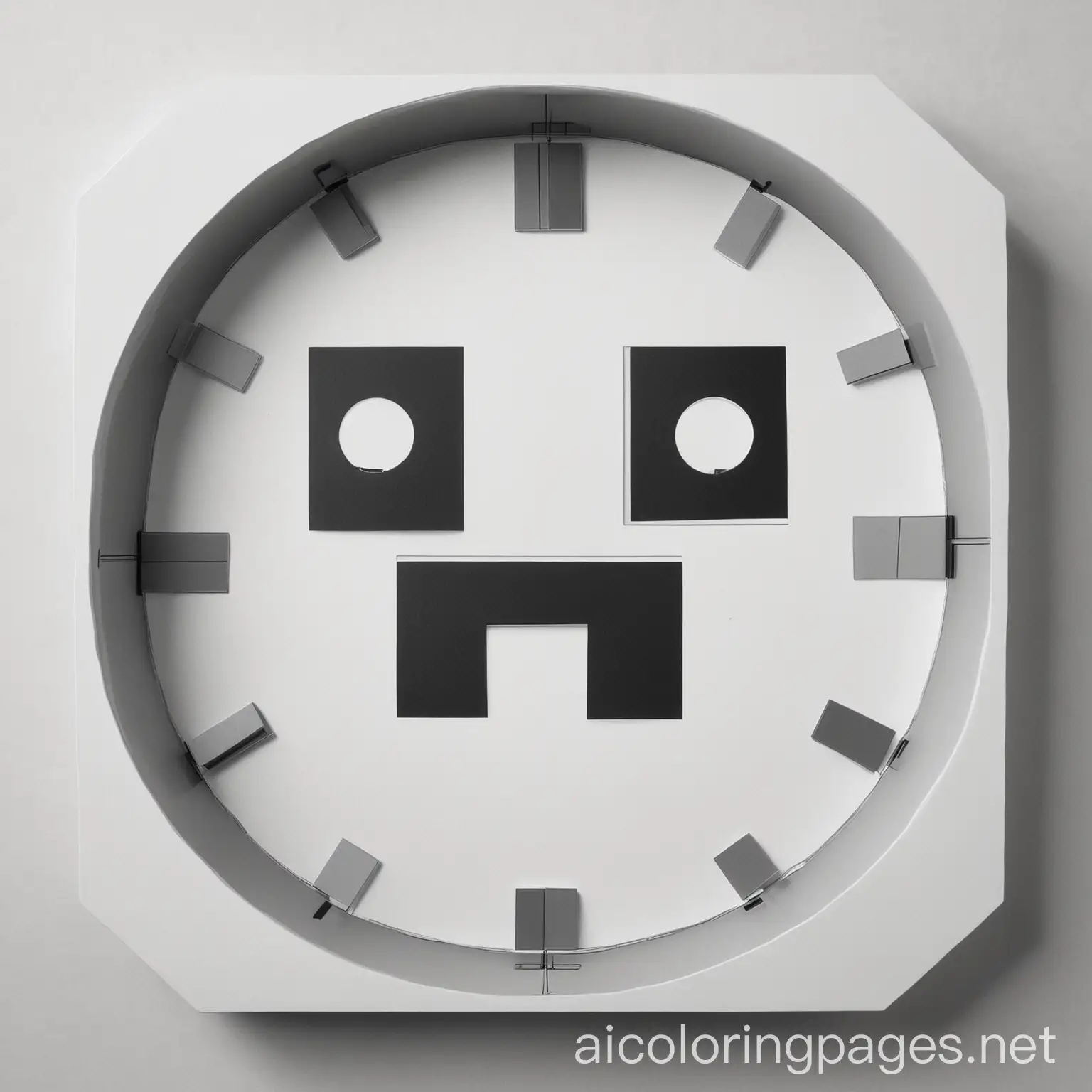 Simple-Minecraft-Clock-Coloring-Page-Black-and-White-Line-Art