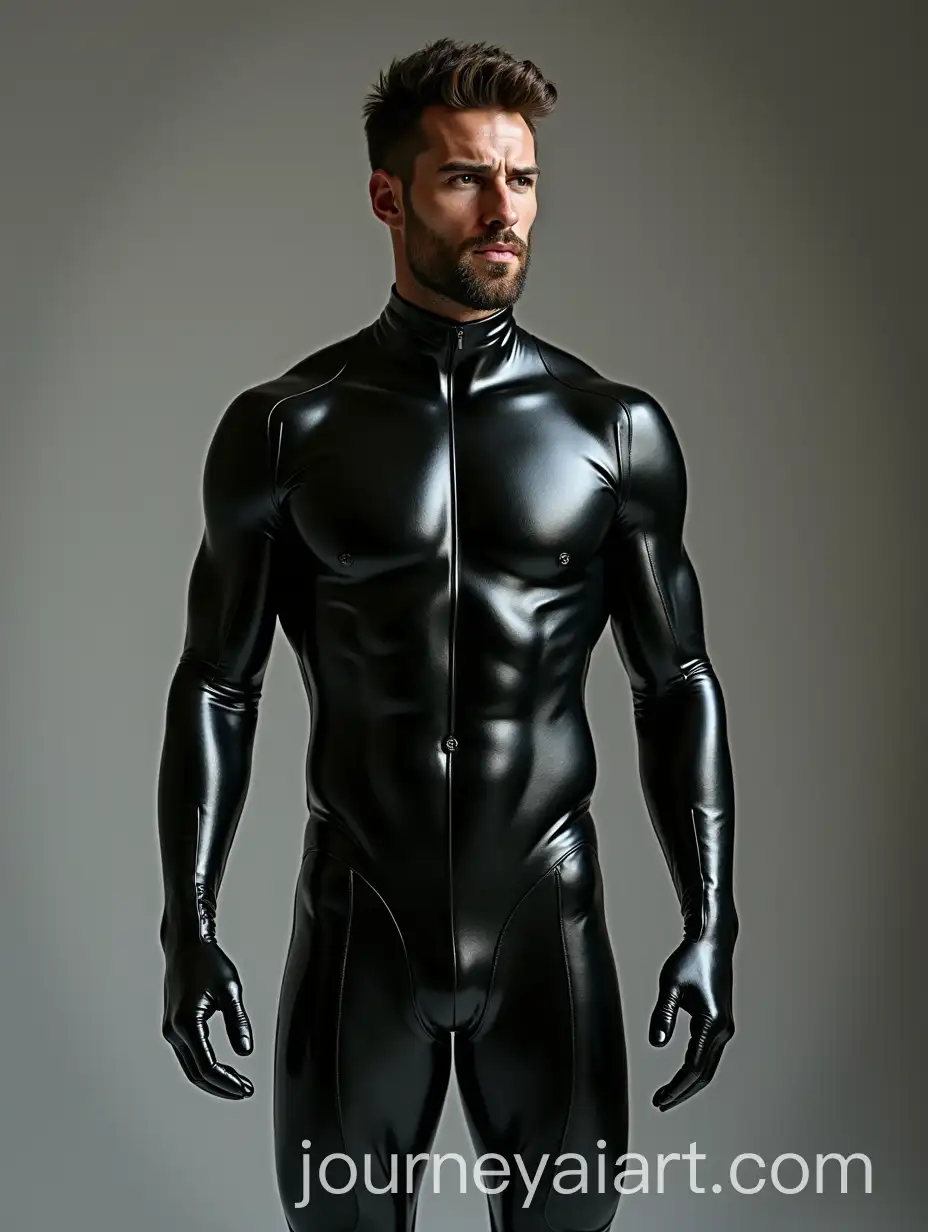 Man-Standing-in-a-Full-Latex-Suit-with-a-Sleek-Modern-Look