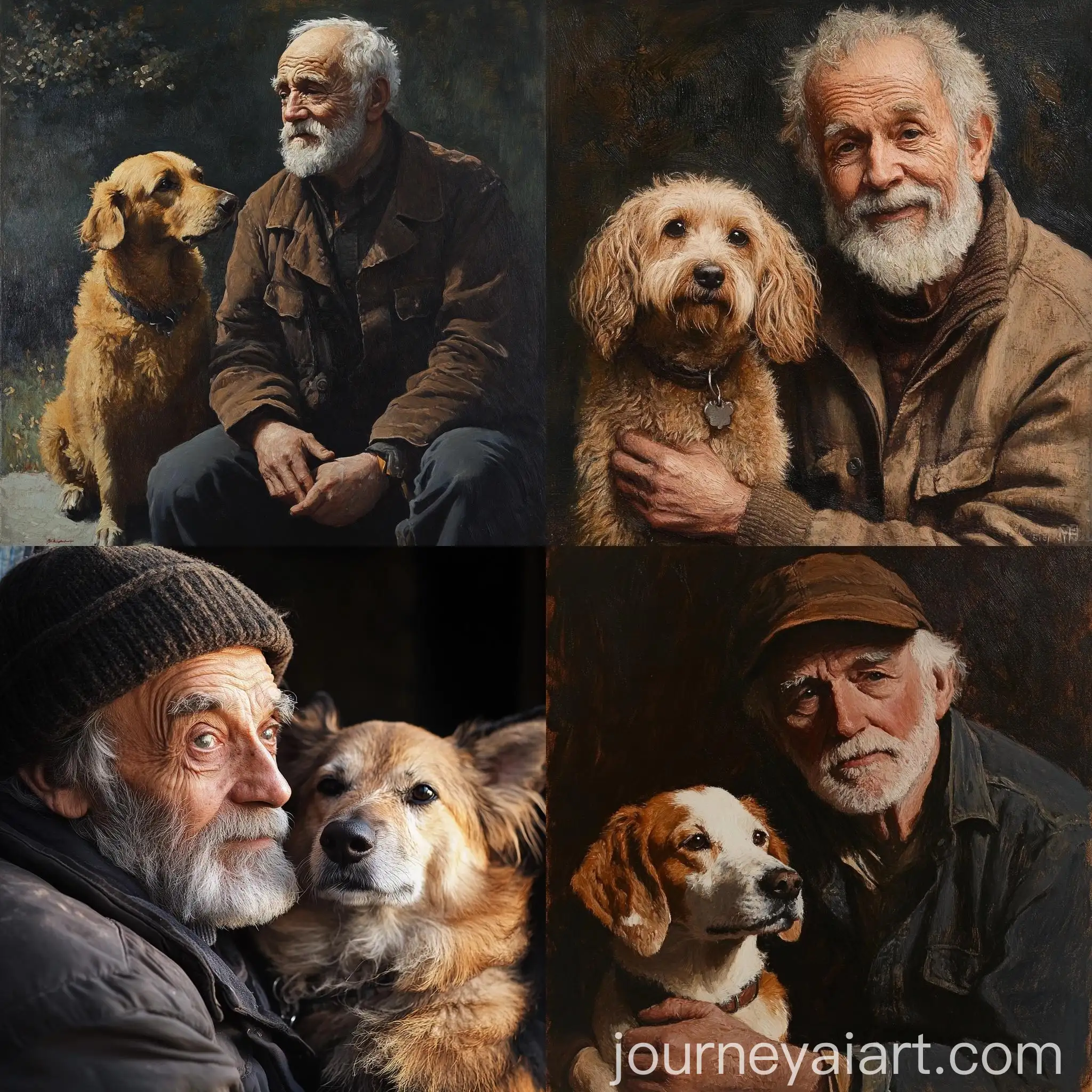 Elderly-Man-Walking-with-Companion-Dog-in-Tranquil-Setting