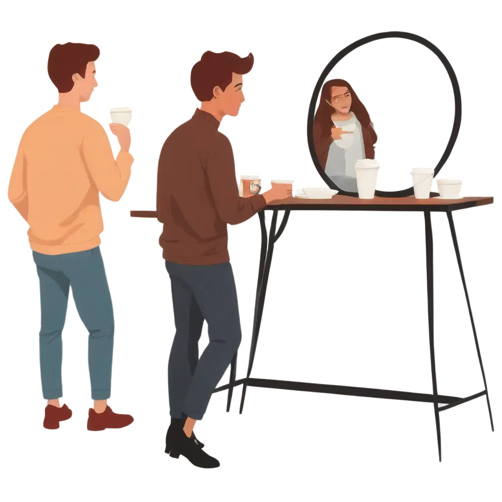 Reflective-Moments-A-PNG-Illustration-of-a-Person-Surrounded-by-Coffee-and-Snacks