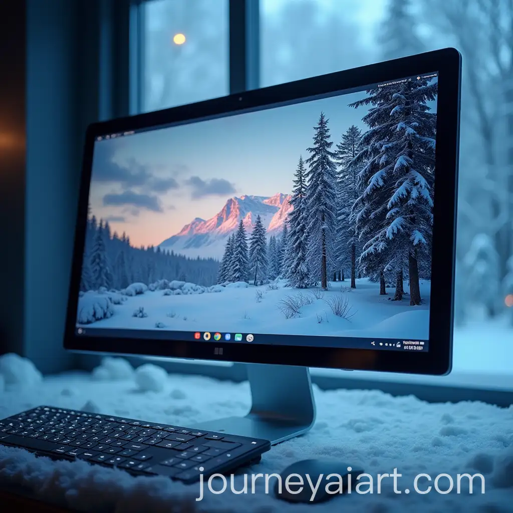 Trading-Graphic-Displayed-on-Monitor-with-Snowy-Netherlands-Landscape