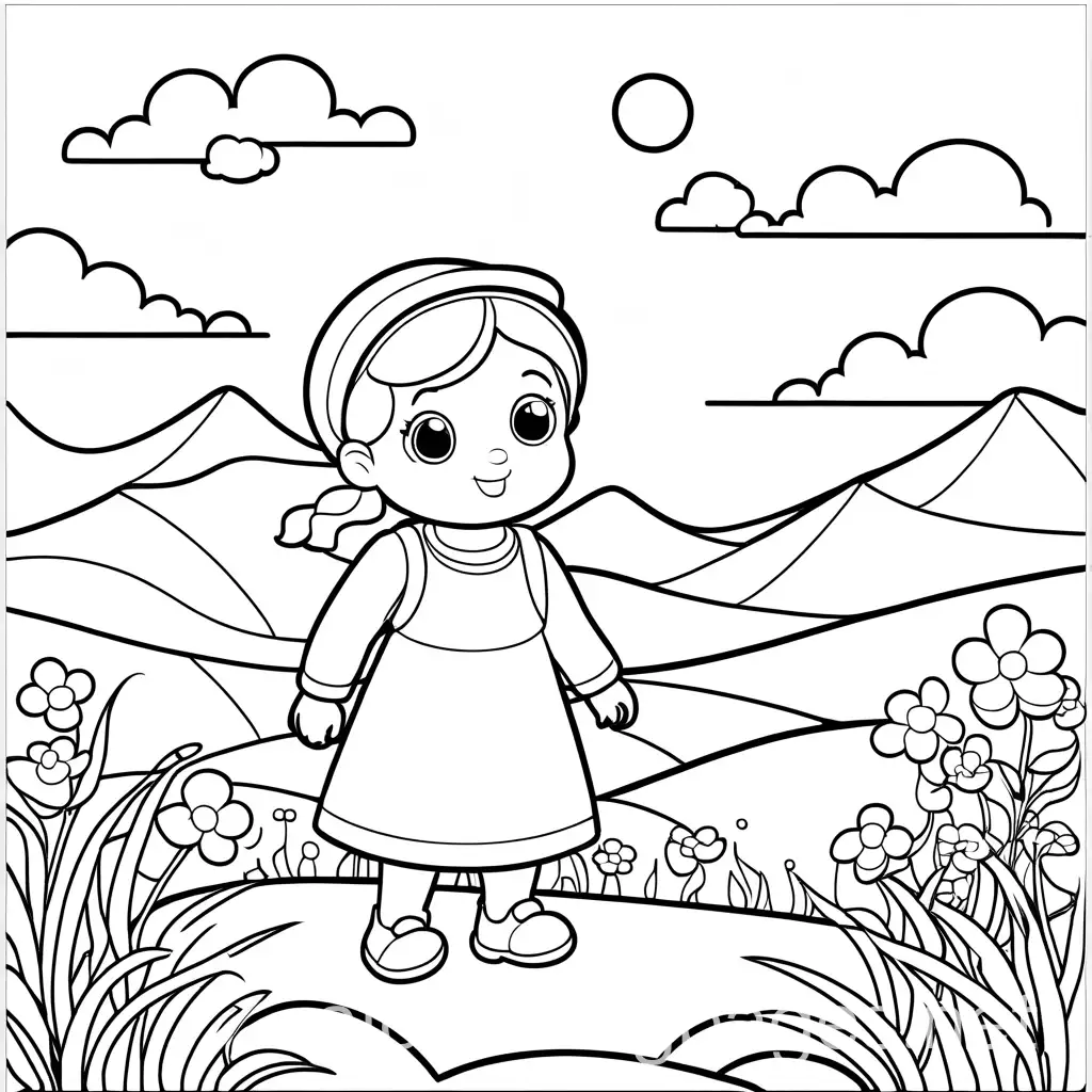 Cartoon-Character-Playing-with-Girl-Coloring-Page