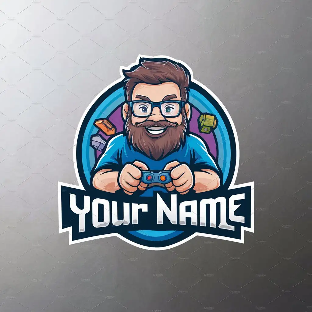 LOGO Design for Your Name Gaming Man with Beard and Glasses Video Games Theme