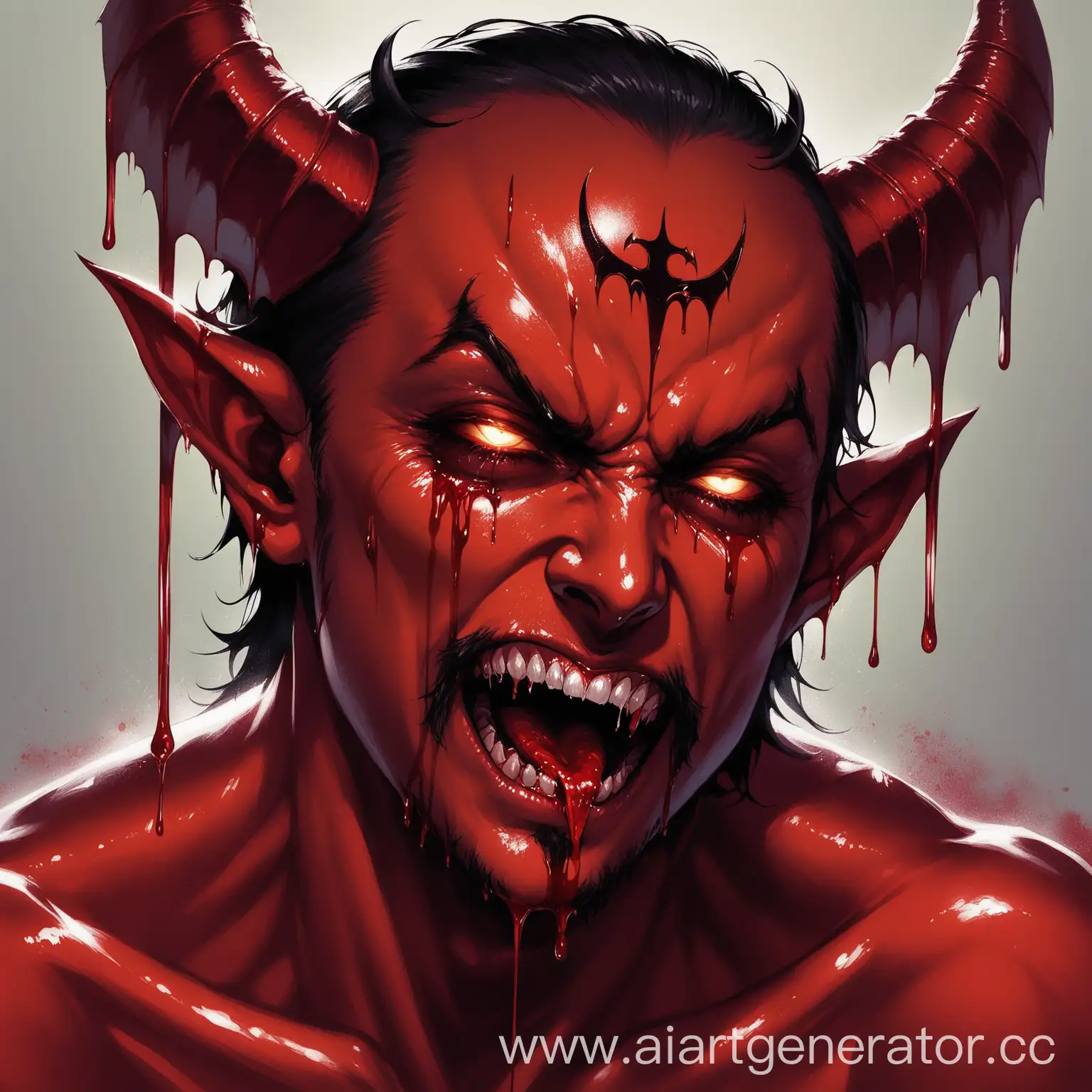 Satan with a blood drips on his face