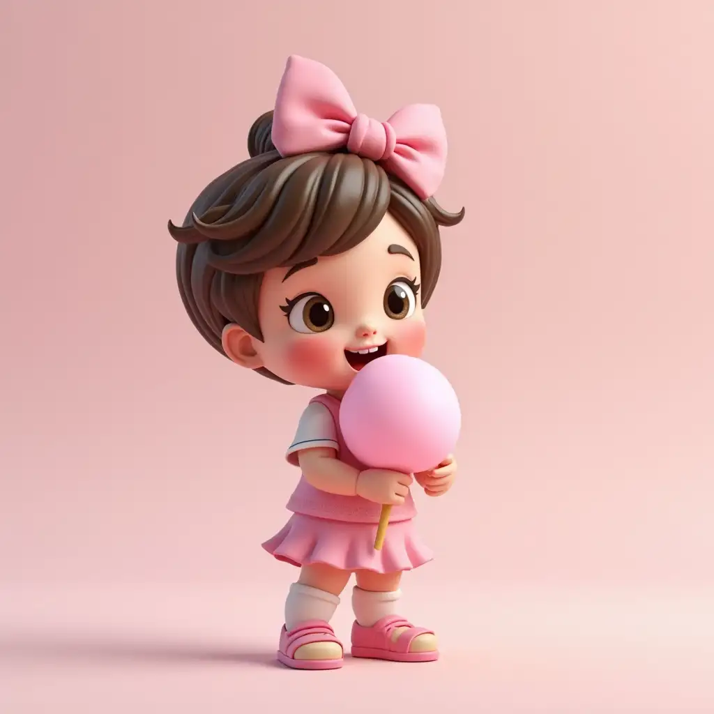 Cute-Child-Eating-Cotton-Candy-in-Disney-Style-3D-Rendering