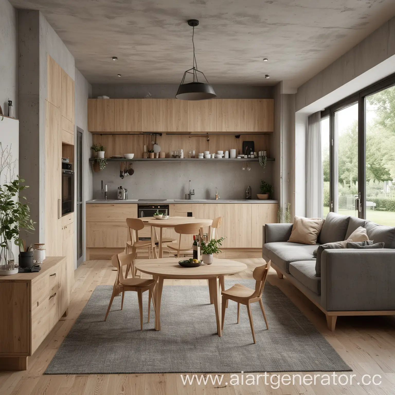 Minimalist-KitchenLiving-Room-Design-with-GreyBeige-Tones-and-Wooden-Textures