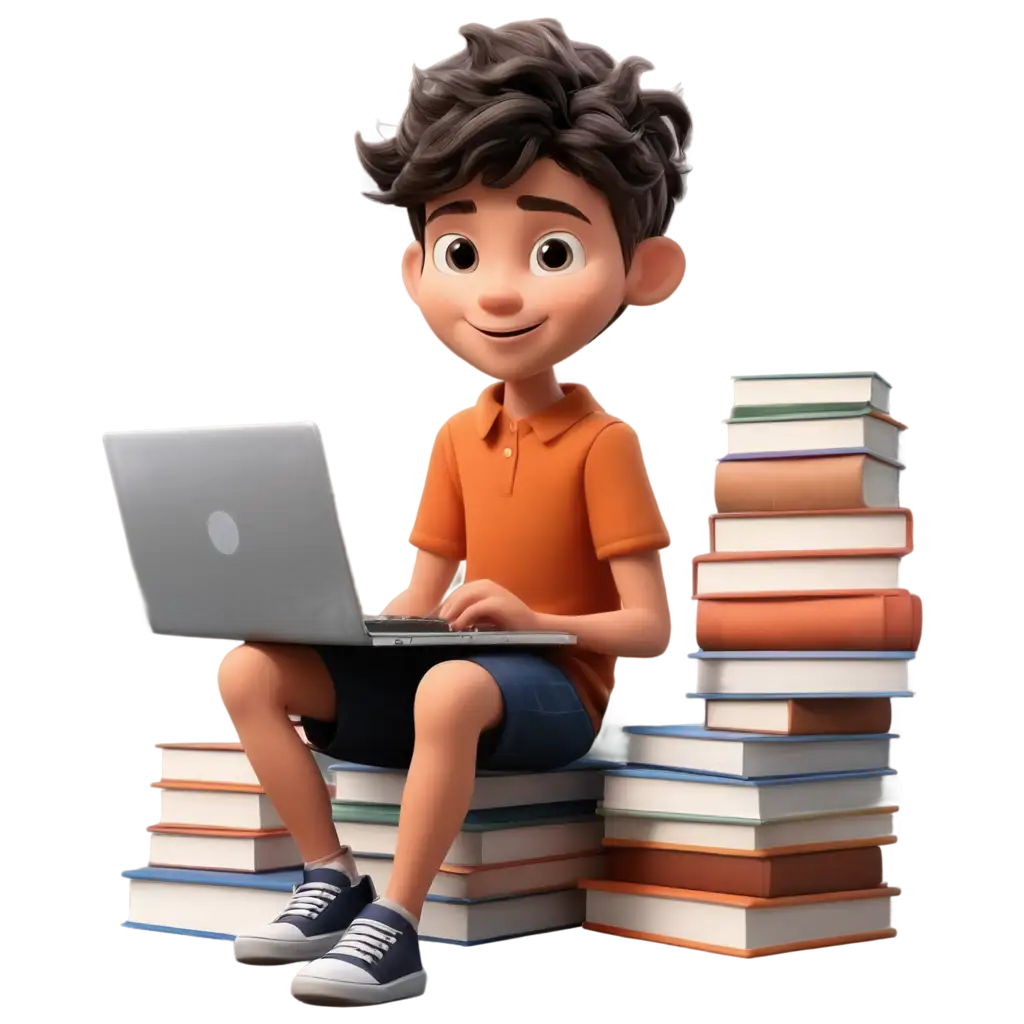 Boy-Sitting-in-Books-Using-Laptop-PNG-for-Career-Development-and-Unique-Creative-Paths