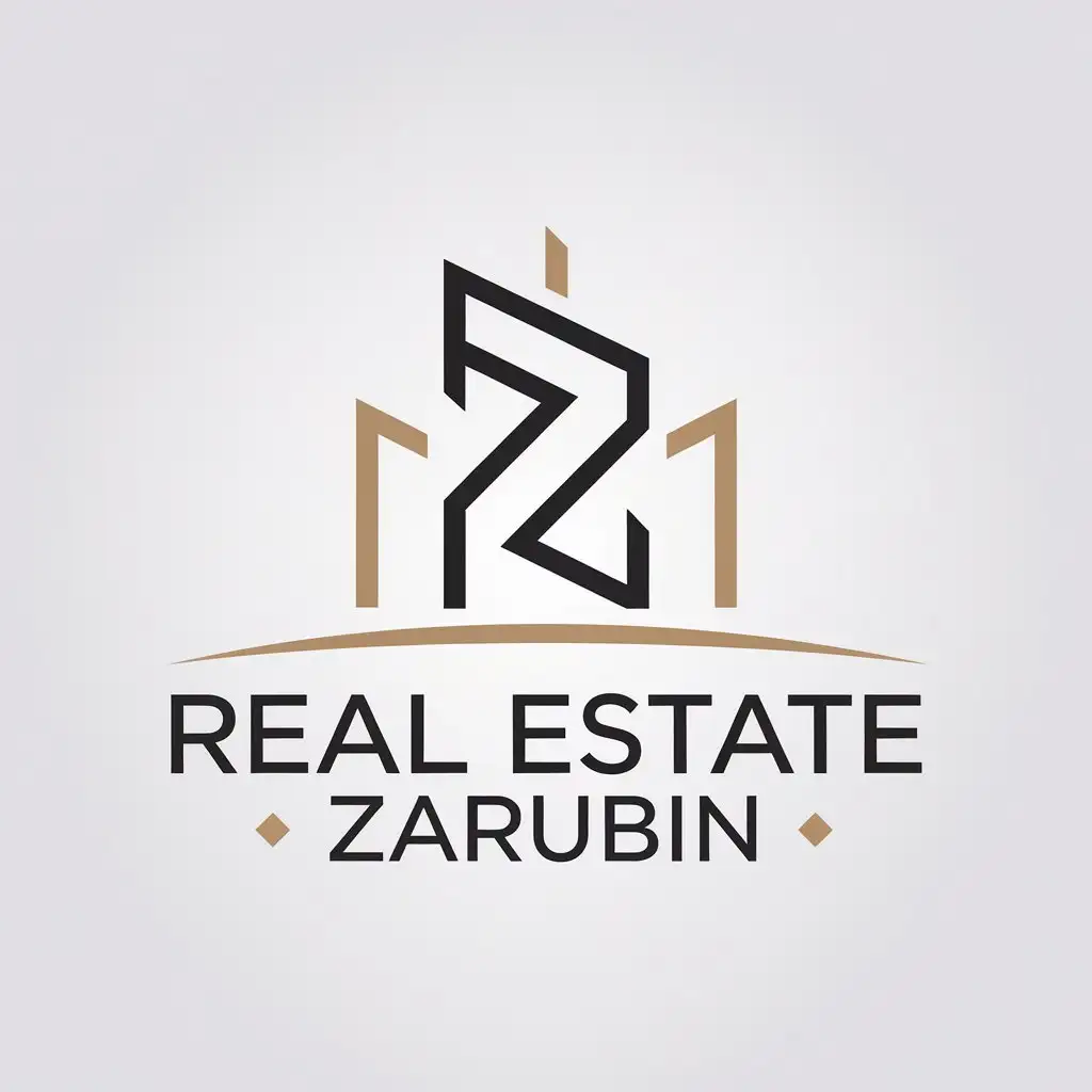 a vector logo design,with the text "Real estate ZARUBIN", main symbol:ZN,Moderate,be used in Real Estate industry,clear background