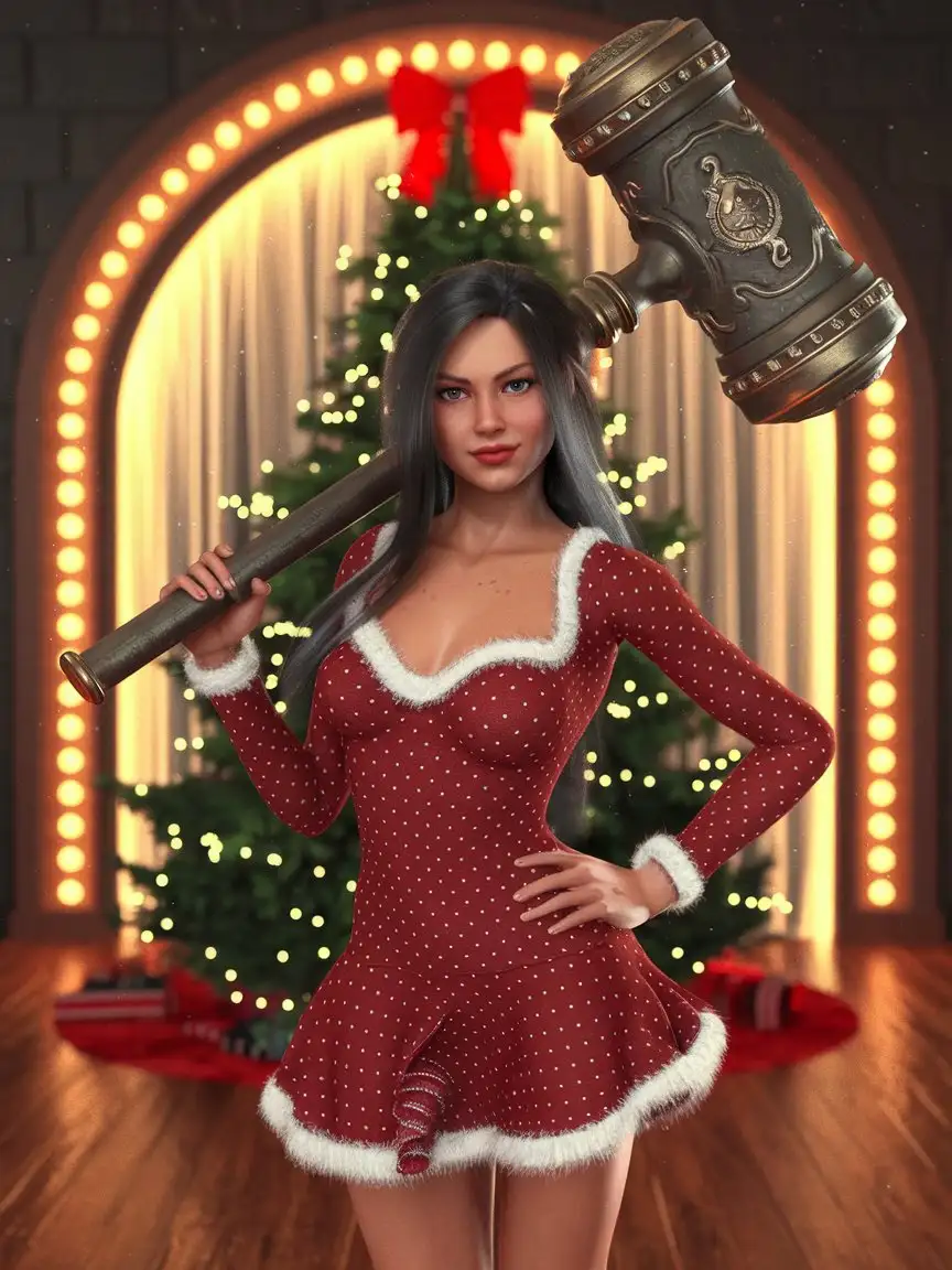 Beautiful-Woman-Holding-a-Bludgeon-Against-a-New-Years-Holiday-3D-Background