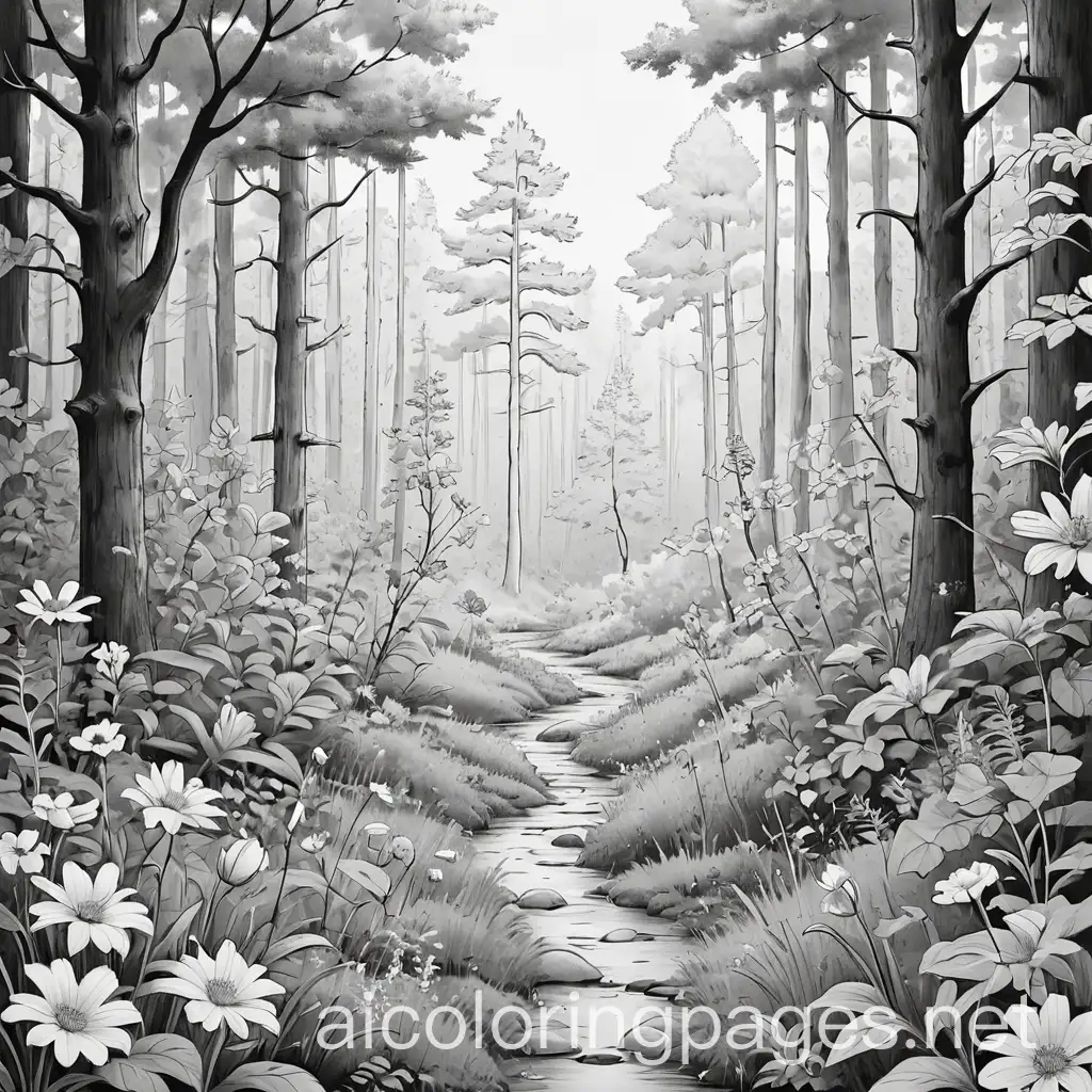 Coloring-Page-of-Forest-Flowers-on-White-Background