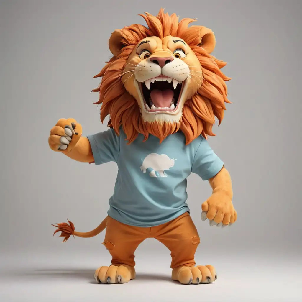 Orange-Toothy-Lion-in-TShirt-on-White-Background