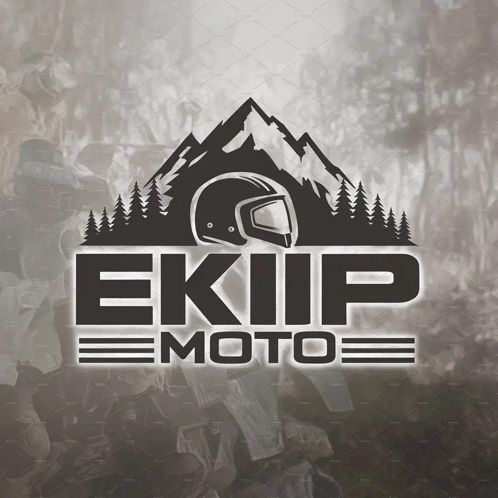 a logo design,with the text "Ekip moto", main symbol:helmet mountain forest,complex,be used in Equipment industry,clear background