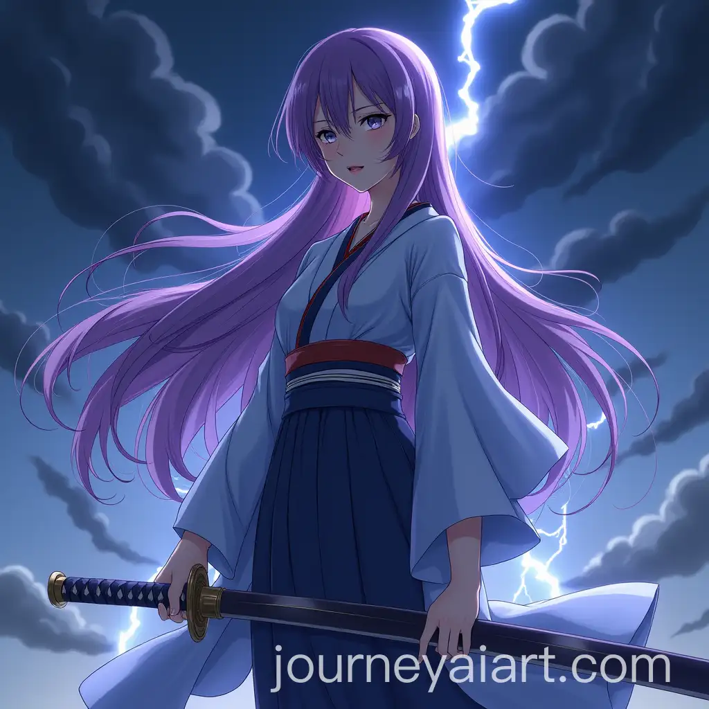 Elegant-Woman-in-Traditional-Kimono-with-Sword-Surrounded-by-Lightning