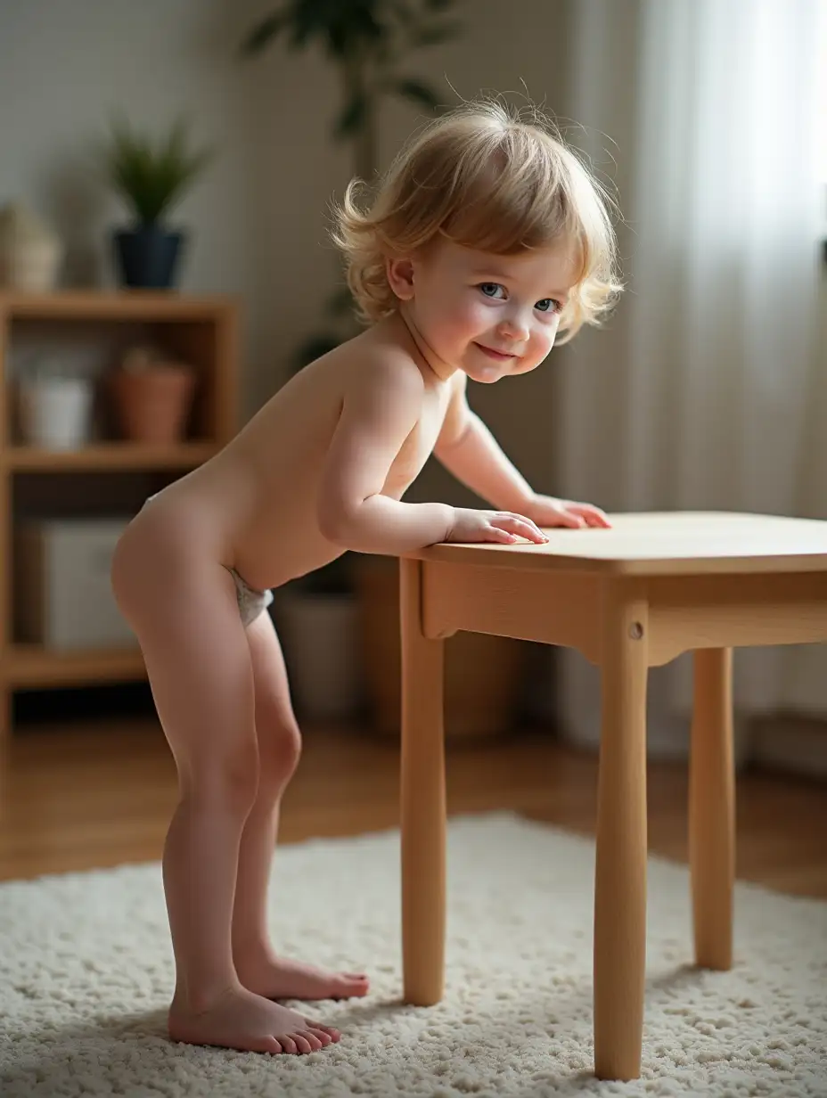 Shy-Little-Girl-in-Playroom-with-Bare-Feet-and-Shiny-Skin