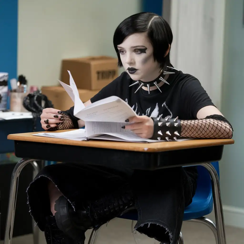 Goth-Boy-Movie-Character-in-Full-Body-Pose-at-School-Desk