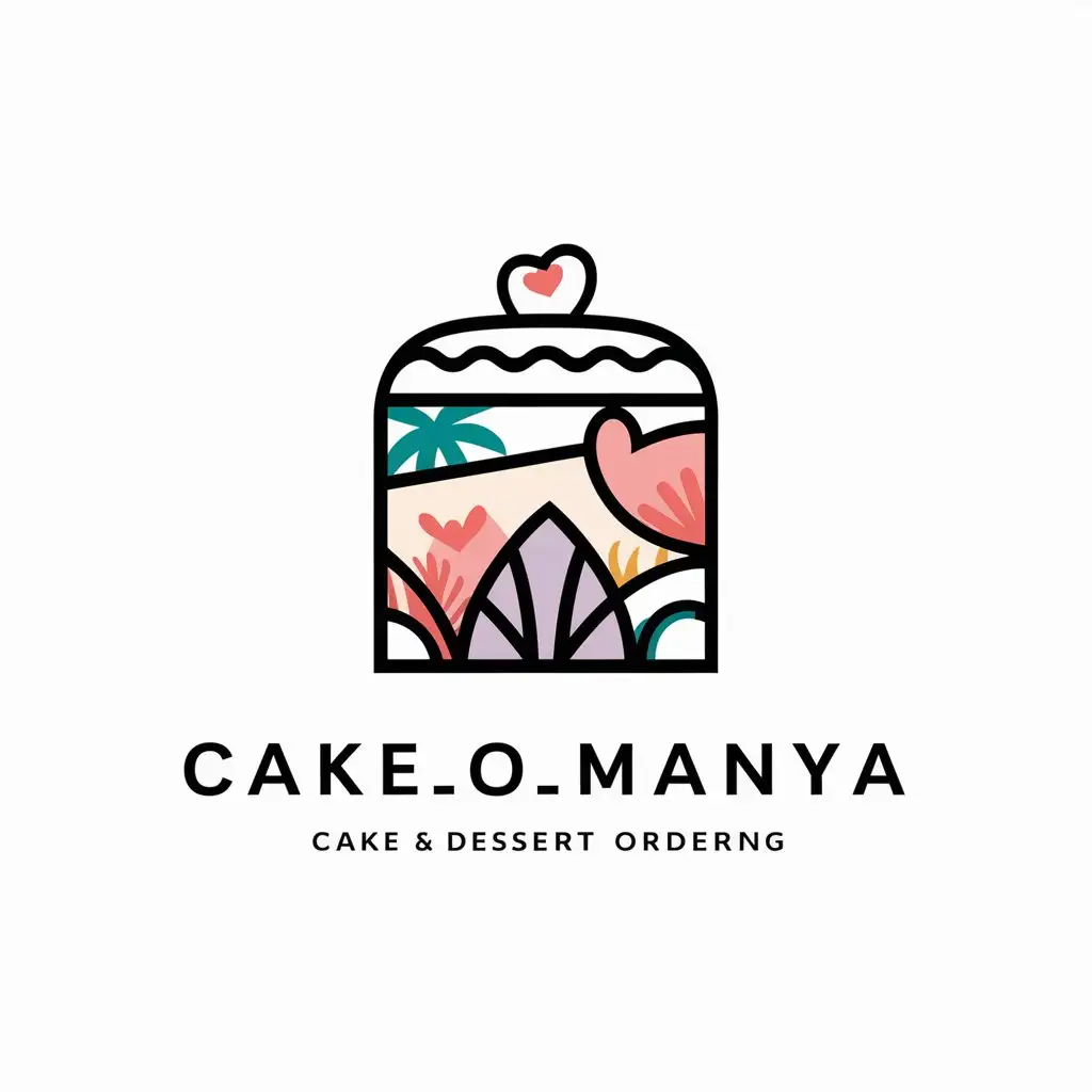 a logo design,with the text "Cake_o_Manya", main symbol:Cake_o_Manya Tropical cakes and desserts to order Love in every bite,Moderate,be used in Cakes for order industry,clear background