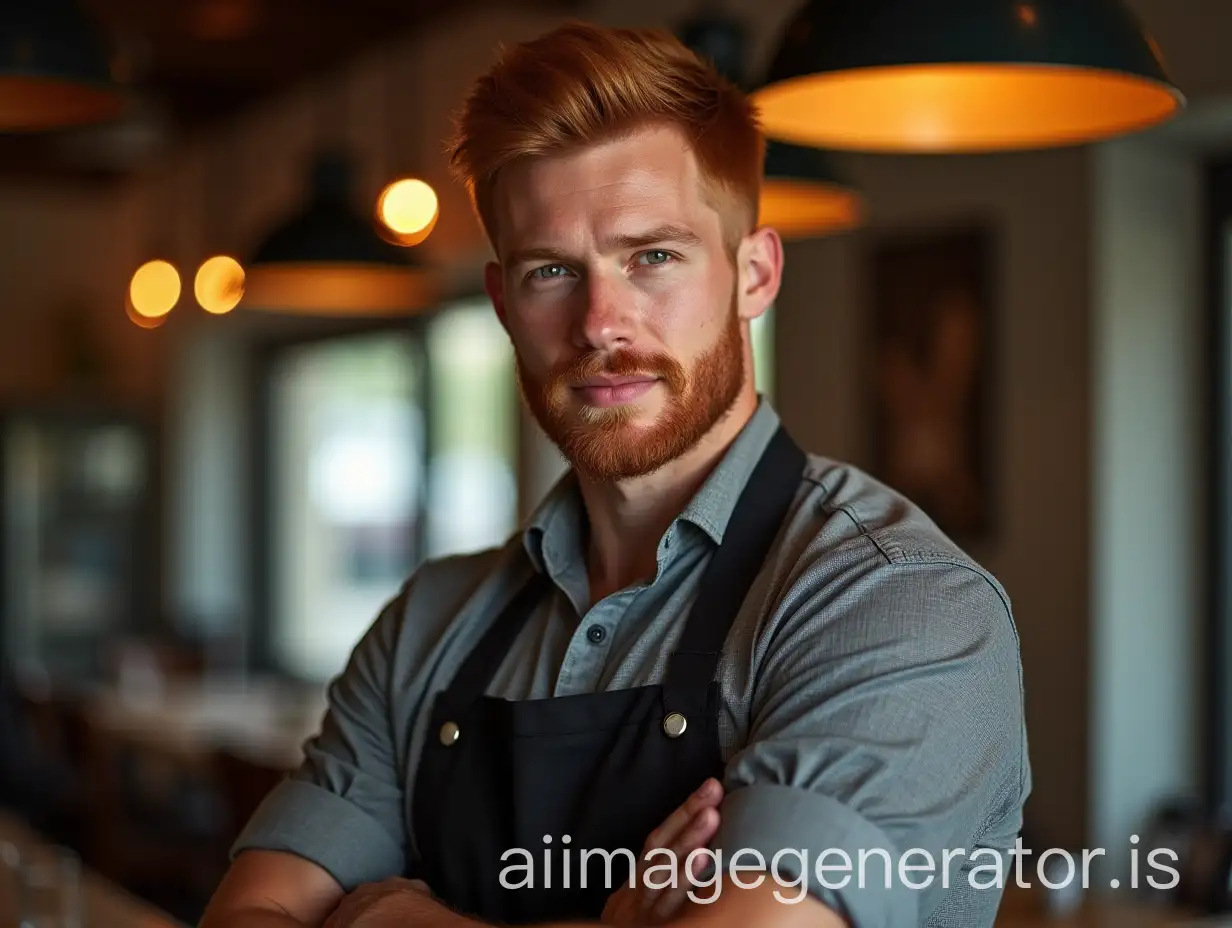 Handsome-Redheaded-Man-with-CleanShaven-Face-and-RolledUp-Sleeves-Working-at-a-Restaurant