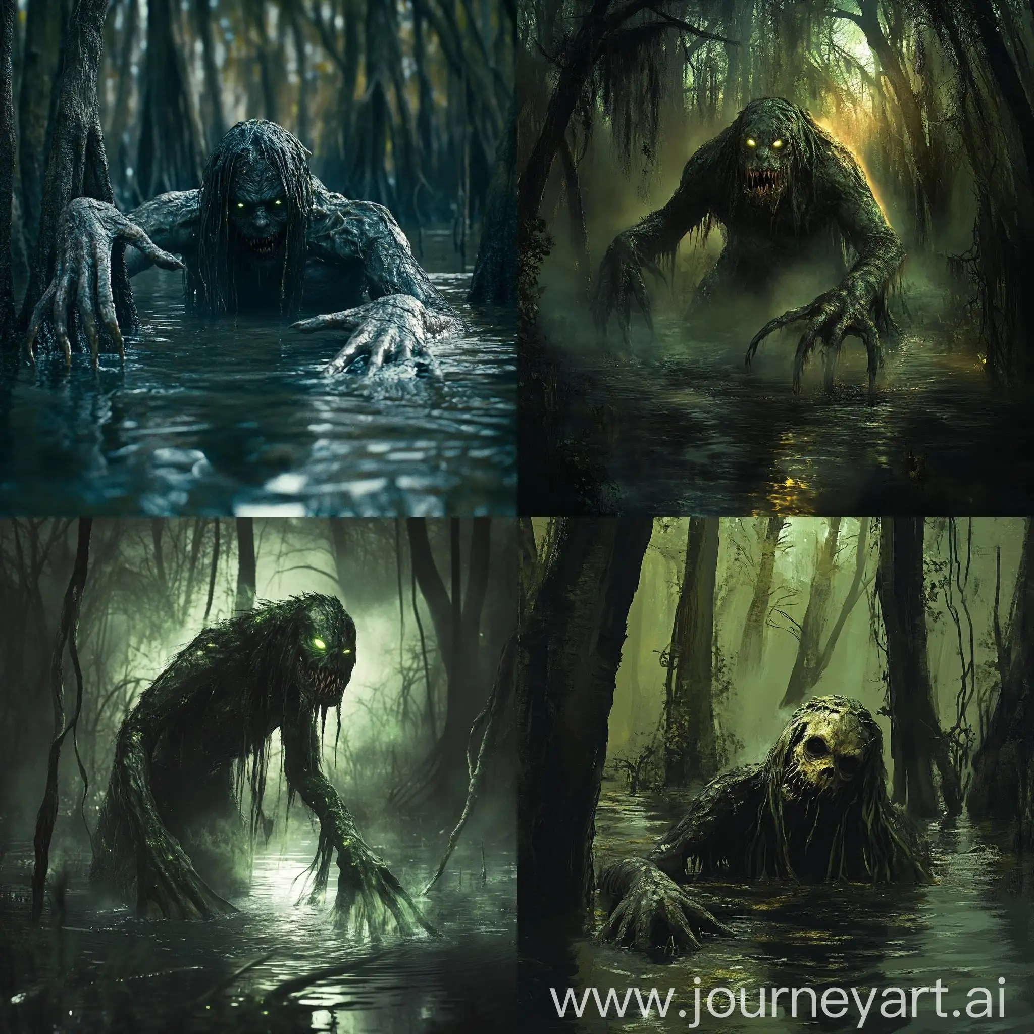 Gloomy-Swamp-Mercreature-Emerging-Fantasy-Horror-Art