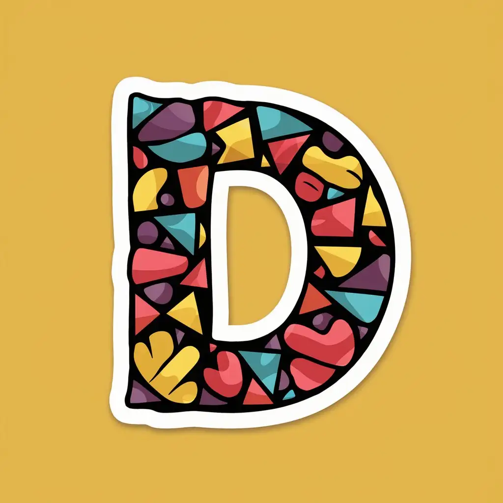 Colorful Letter D Sticker on Vibrant Abstract Background