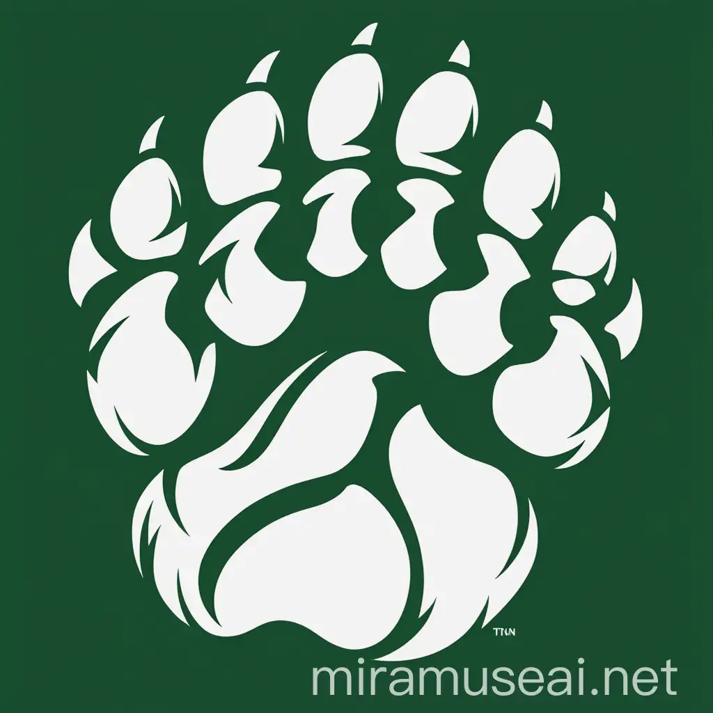 Green and White Tiger Paw Logo Design for Sports Teams