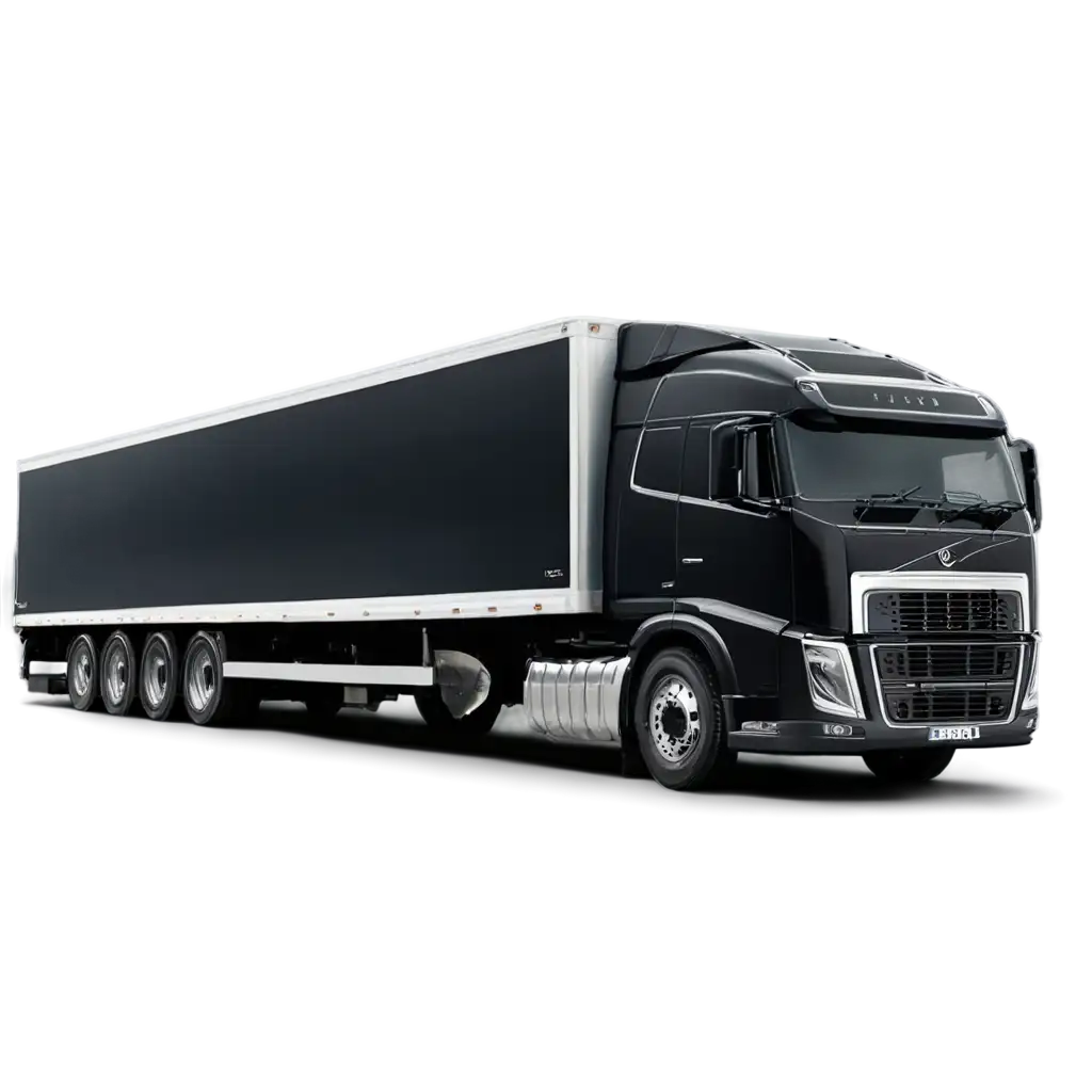 Dynamic-PNG-Image-of-a-Large-Black-Volvo-Truck-in-Motion-with-White-Trailer