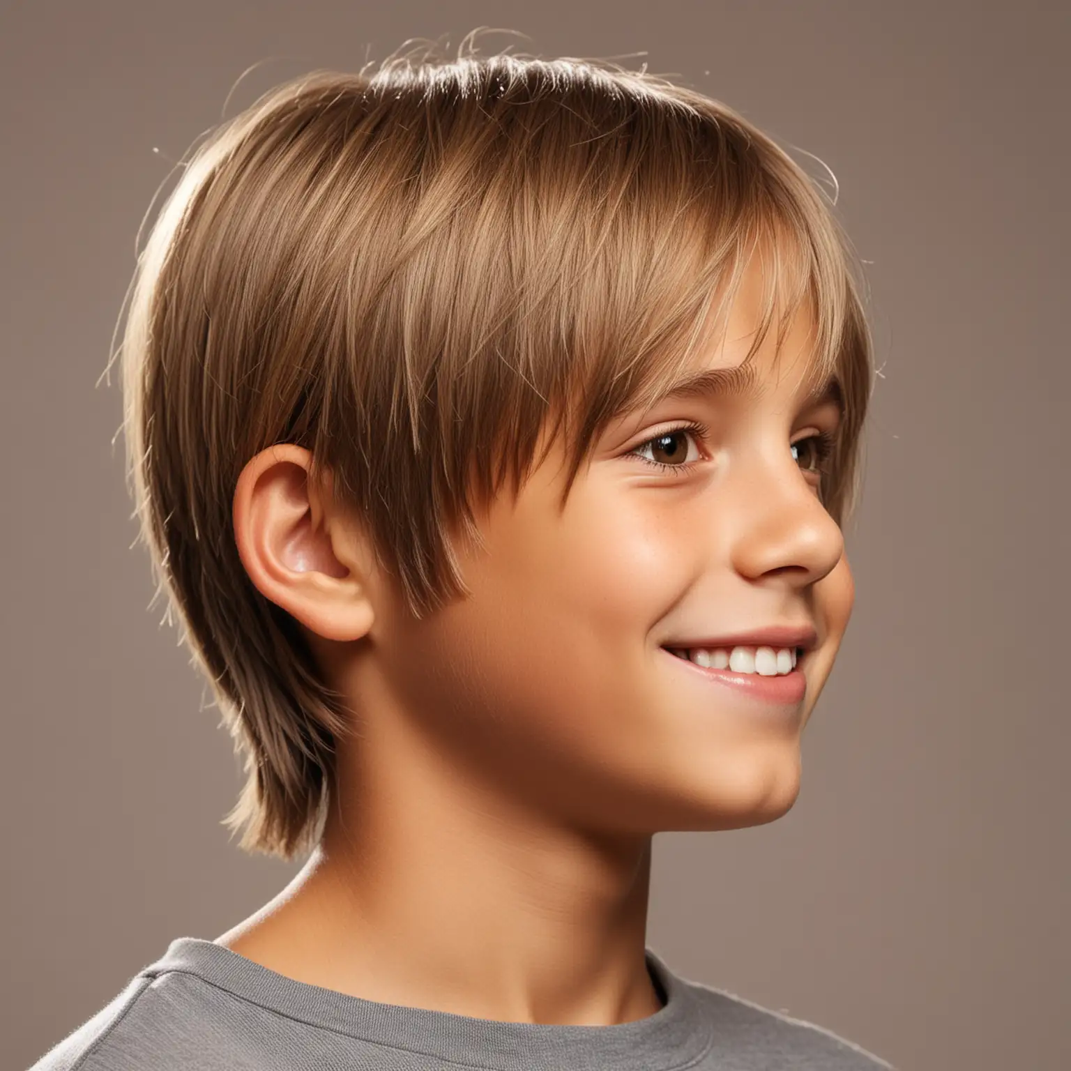 Cheerful TenYearOld Boy with ShoulderLength Hair in Sunlight