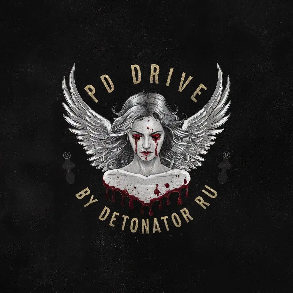 LOGO Design For PD Drive Vector Logo with Angel Beauty Woman and Vintage Aesthetic