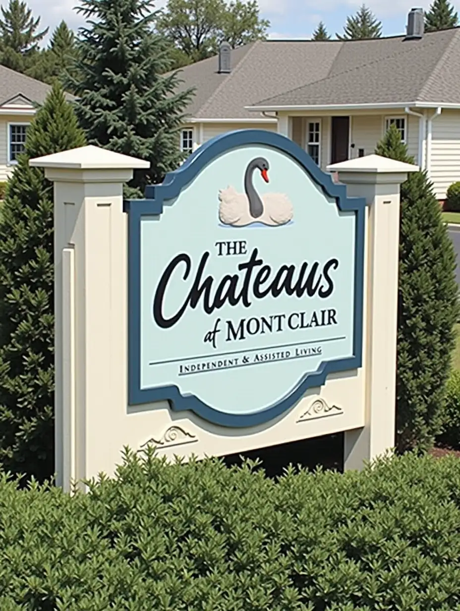 The Chateaus at Montclair Independent and Assisted Living with White Swan Signage