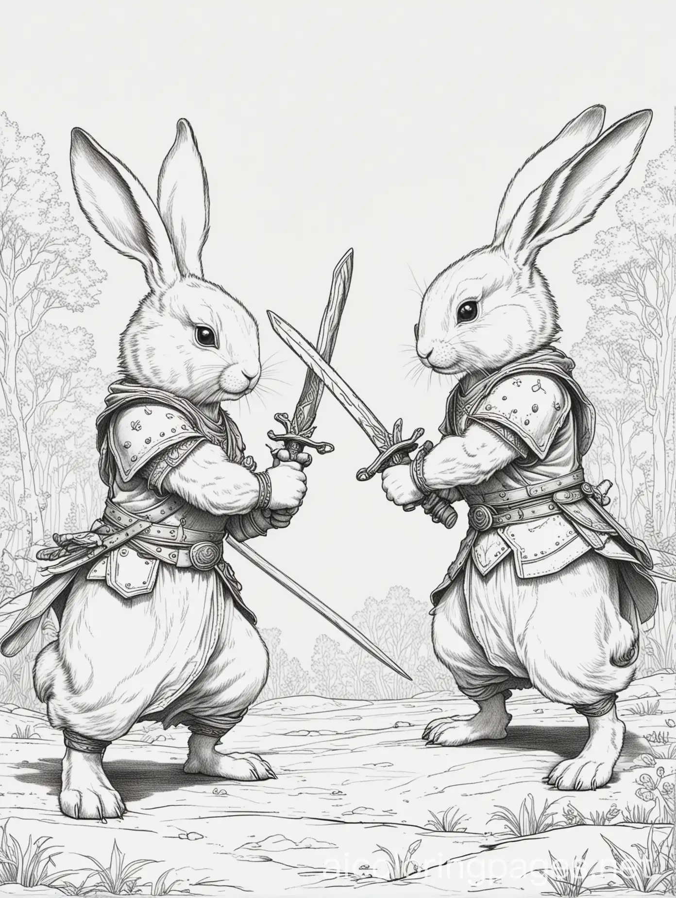 Warrior-Rabbits-Dueling-Coloring-Page