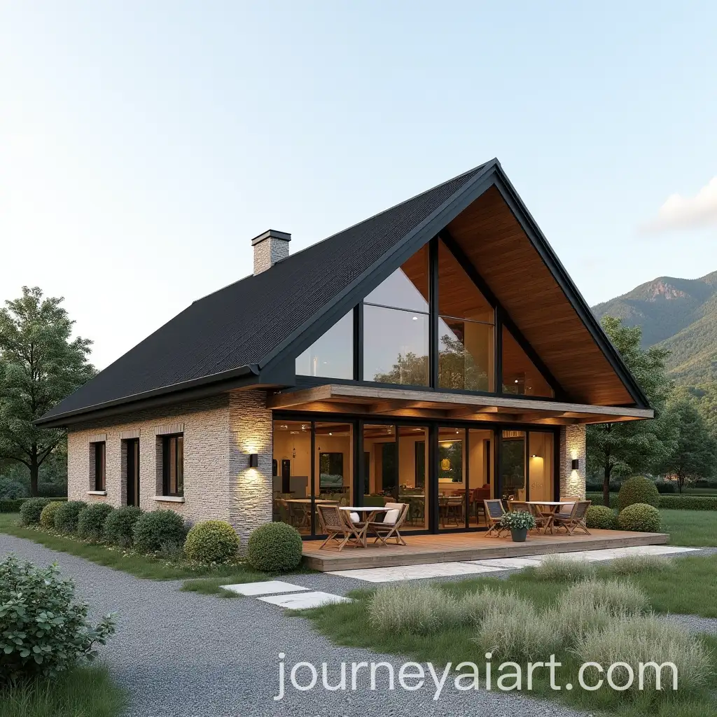 Rustic-and-Contemporary-Party-Hall-Facade-with-Wood-Brick-and-Glass