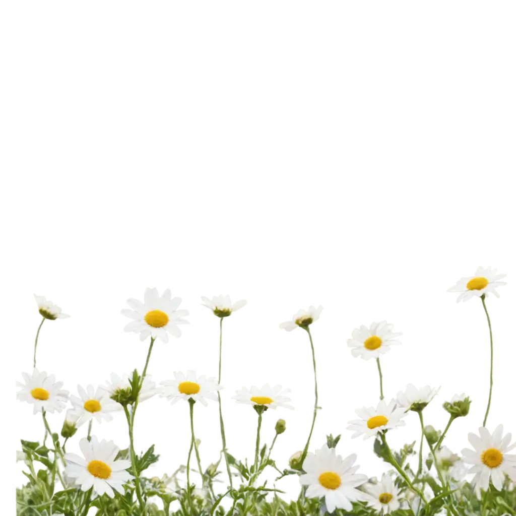 Beautiful-Chamomile-Flowers-with-Green-Leaves-PNG-HighQuality-Transparent-Image-for-Multiple-Uses