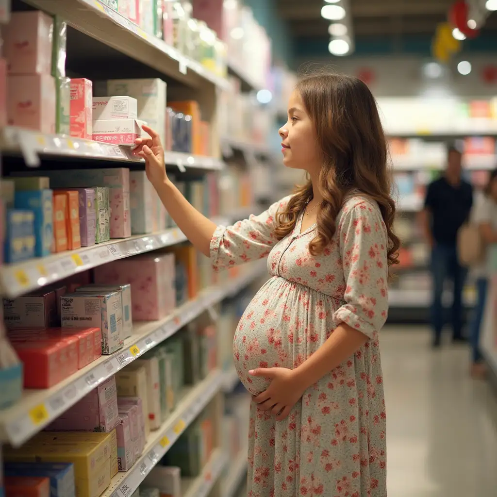 Pregnant-Woman-Shopping-for-Soap-in-a-Busy-Store