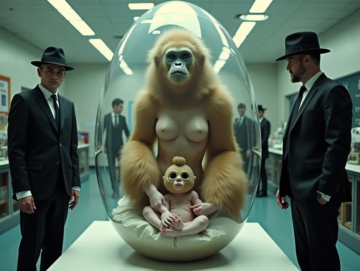 Surreal-Futuristic-Machine-with-Gorilla-Legs-and-Babies-in-a-Laboratory