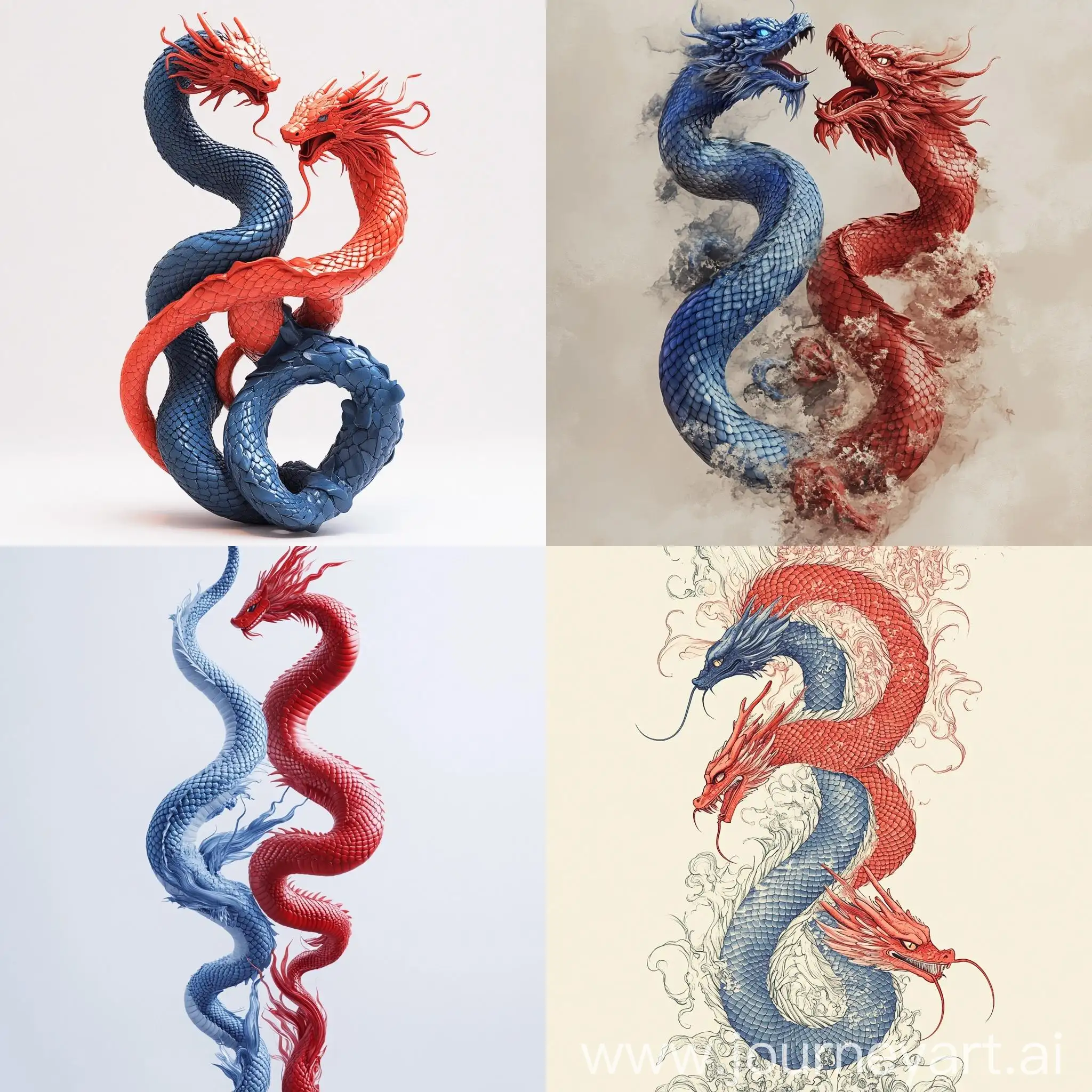 Epic-Battle-Blue-Snake-and-Red-Dragon-Twisting-Vertically