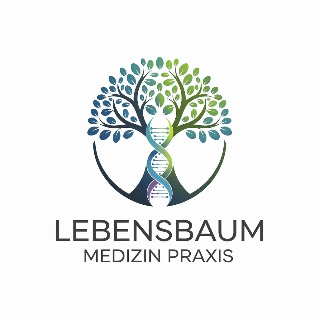 LOGO Design for Lebensbaum Medizin Praxis Stylized Tree with DNA Helix in Vibrant BlueGreen