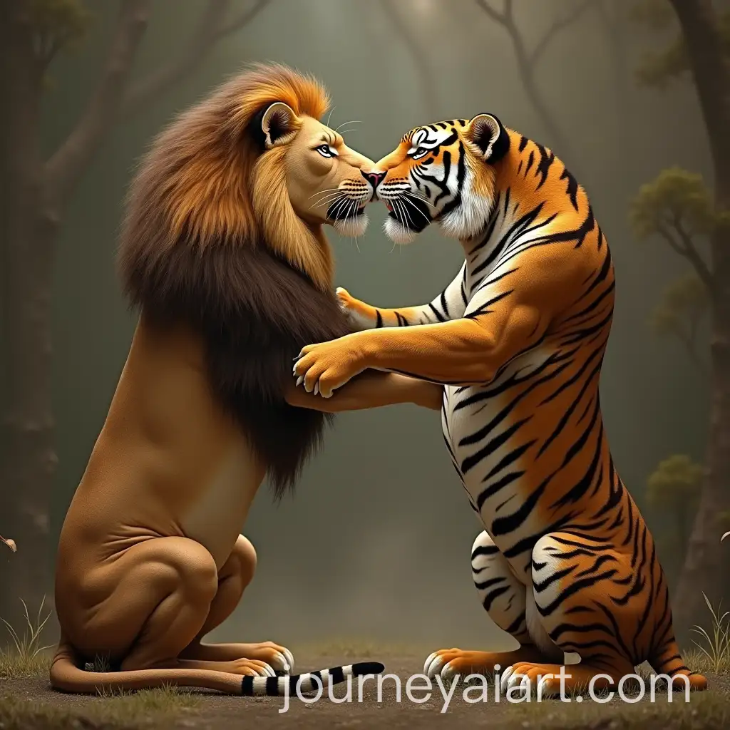 Werelion-and-Weretiger-Kissing-and-Flexing-in-a-Powerful-Display-of-Strength