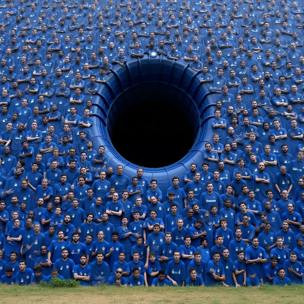 Stacked Chelsea Soccer Players Forming a Wall with a Central Round Hole