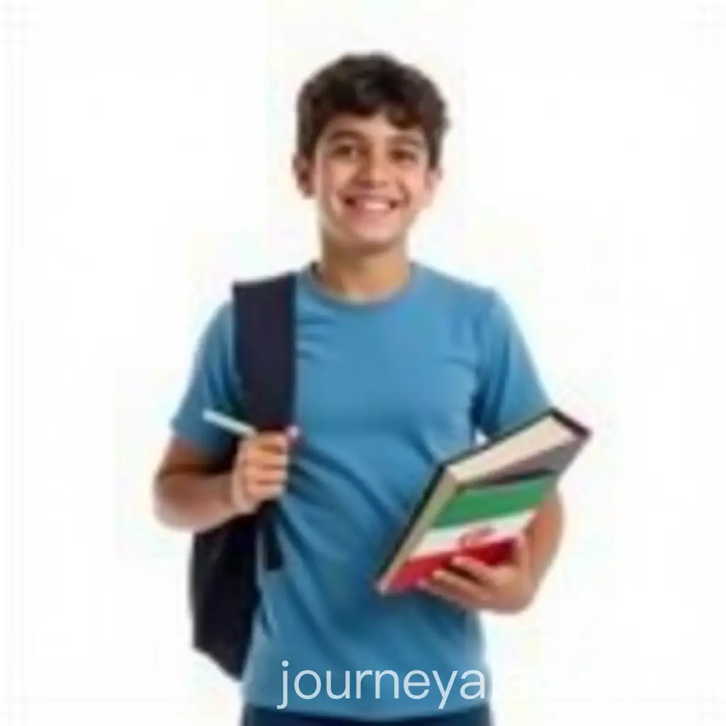 Teenage-Iranian-Male-Student-with-School-Backpack-and-Book-Featuring-Iranian-Flag