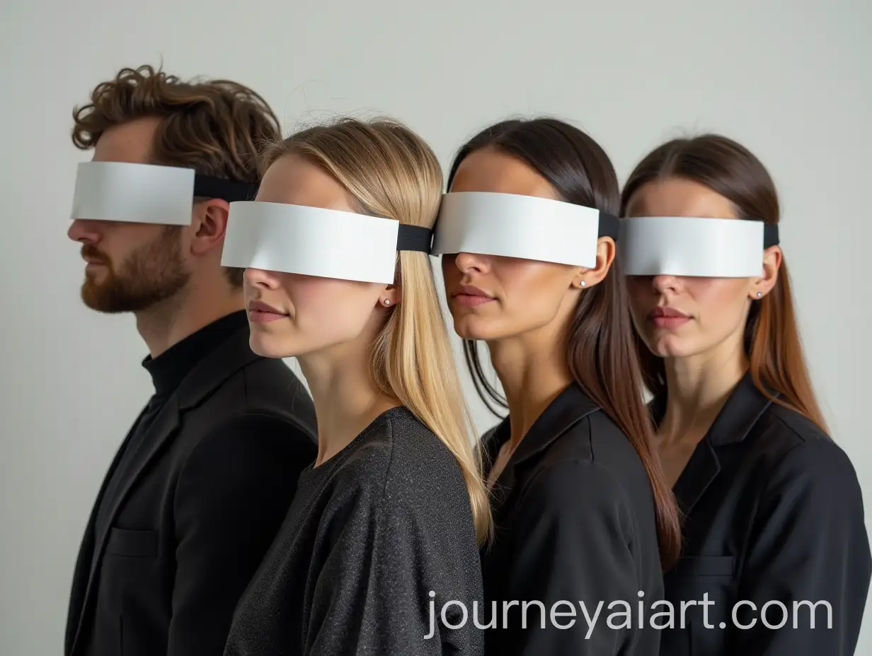 Group-of-People-Wearing-Blindfolds-on-Solid-Background